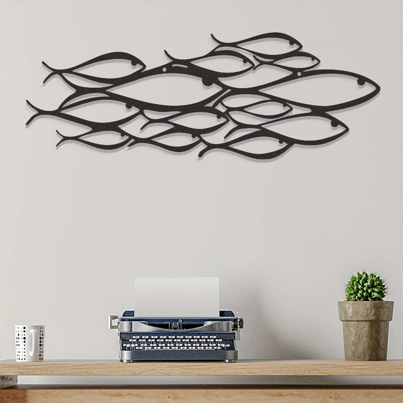 

Металлическая Вертикальная Безрамная настенная живопись, подвесное искусство, настенный подвесной черный групповой декор в виде рыбы, домашний фон, настенный подвесной