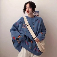 woman cartoon o neck sweatshirt spring and autumn casual loose hoodie harajuku korean graffiti printing streetwear pullover tops