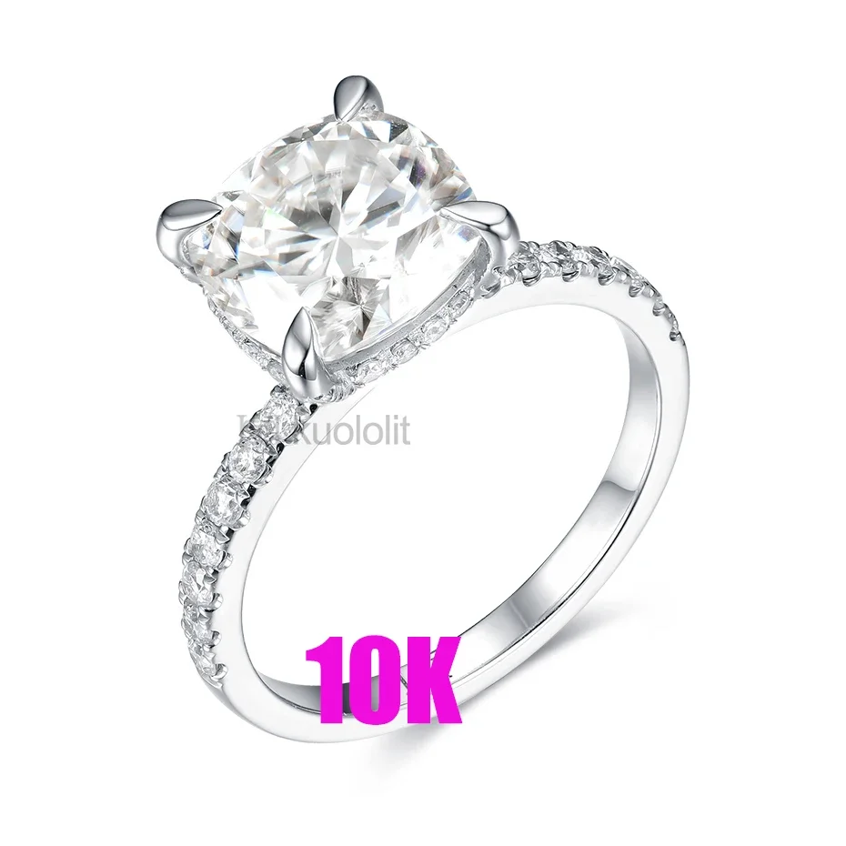 Женские кольца kuolit 3CT Moissanite 585 14K 10K из белого золота на подушке с сияющим разрезом