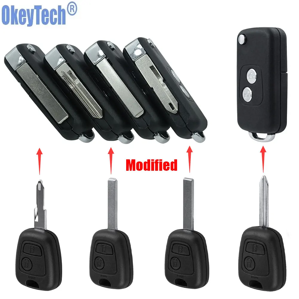 

OkeyTech 2 BTN Modified Flip Remote Car key Shell for Citroen C1 C2 C3 C4 Picasso Xsara Peugeot 206 306 307 107 207 407 Partner