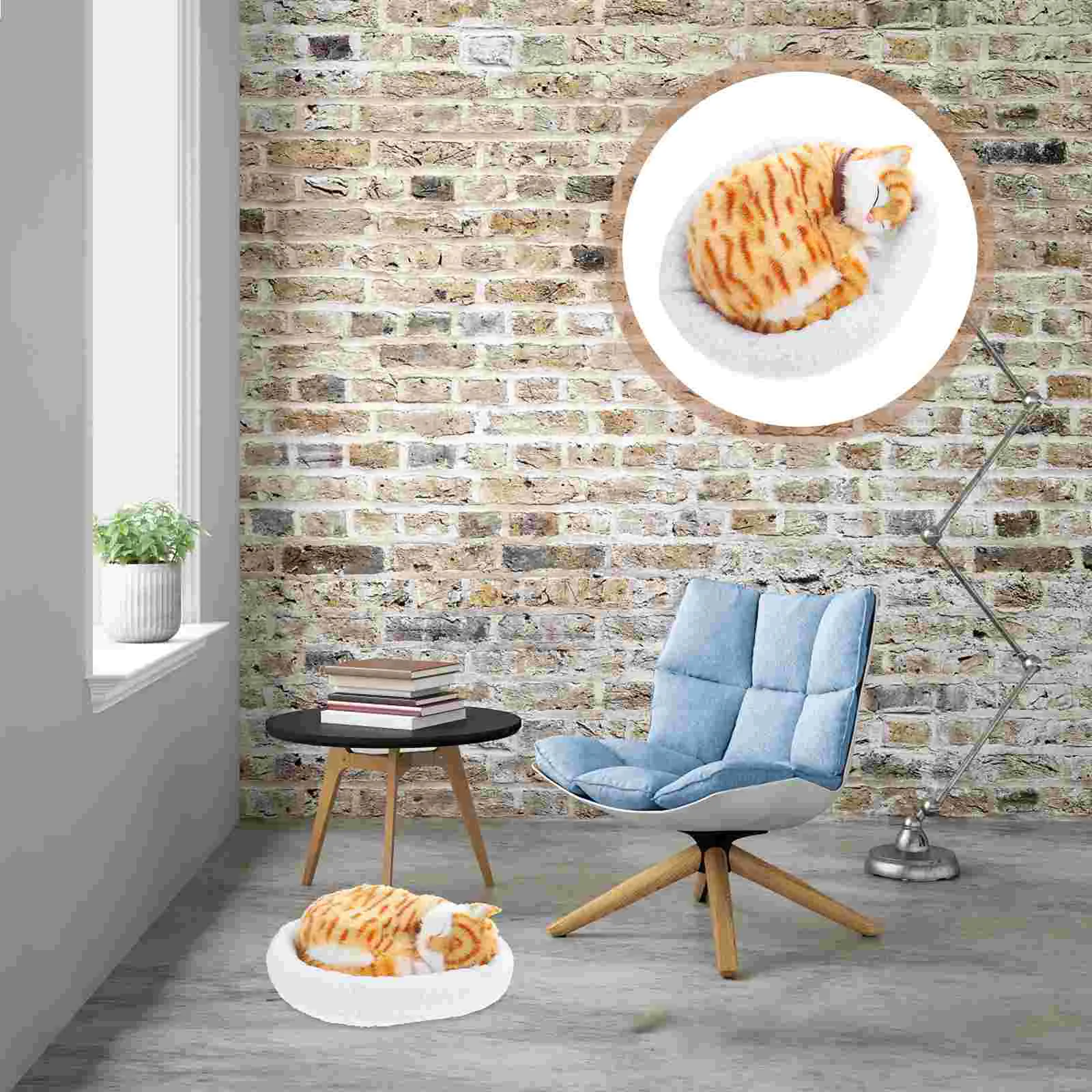 

Stuffed Cat Model Ornament Dining Room Decor Table Simulation Toy Shape Toys Animal Sculpture Plush Figurine