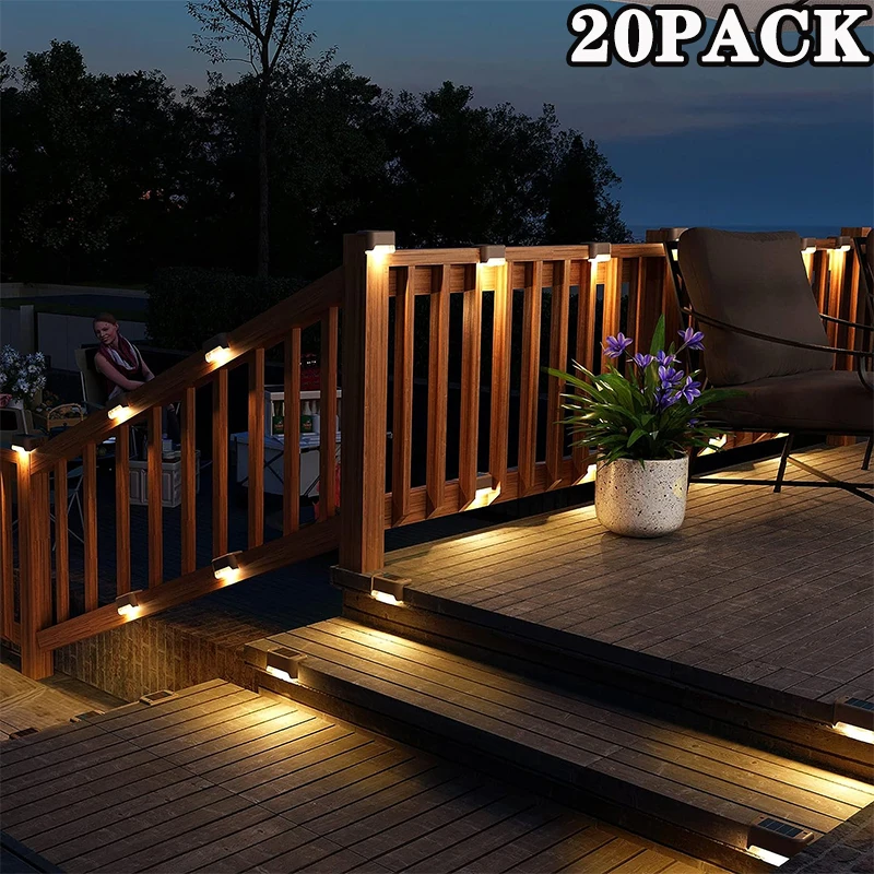 

Solar Deck Lights 20 Pack Outdoor Step Lights Waterproof Led Solar Lights for Railing Stairs Step Fence Yard Patio and Pathway