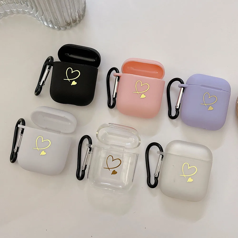 

Мягкий матовый чехол с позолоченным сердечком для Apple Airpod 1/2, защитный чехол для AirPods 3 Pro, тонкие кожаные чехлы для наушников