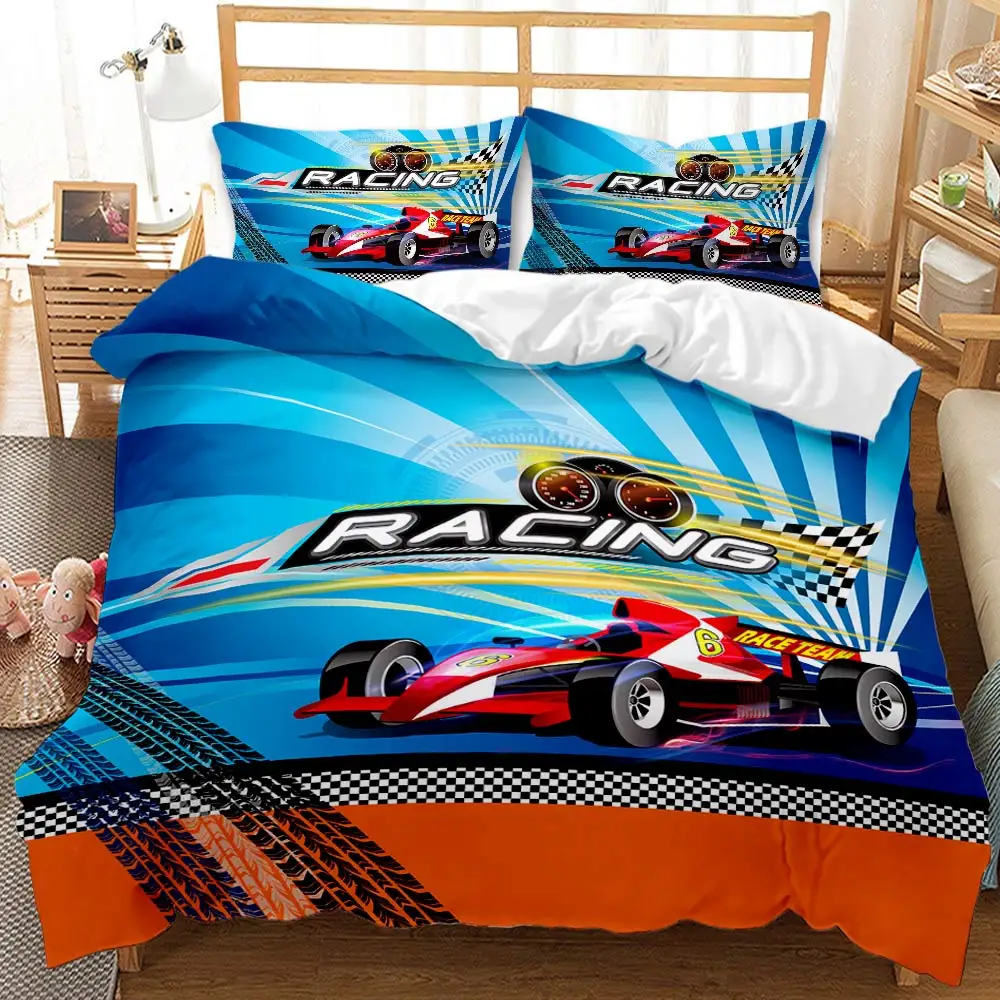 

Racing Duvet Cover Dirt Bike Race Car Competition Extreme Sports Comforter Cover Men Automobile Polyester Qulit Cover Twin Size