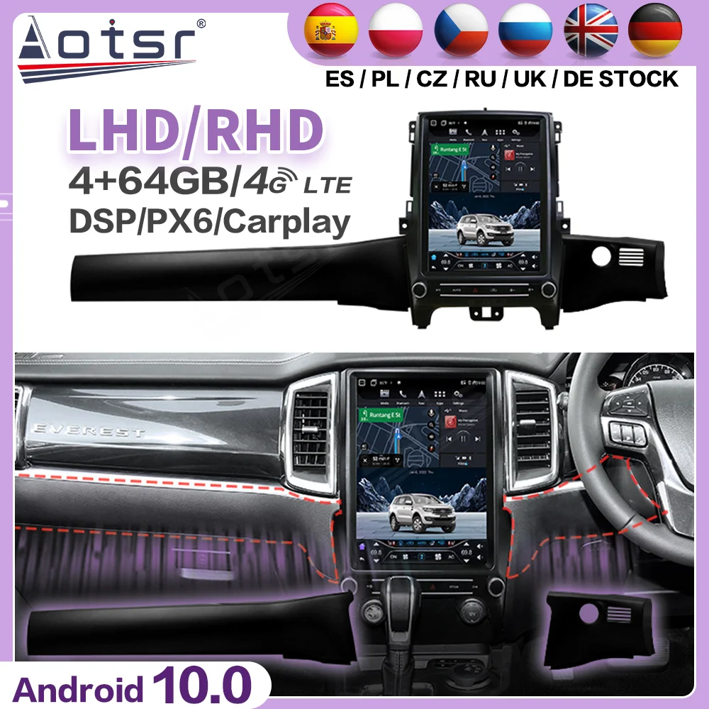 RHD-LHD Tesla Screen Multimedia Stereo Android Player For Ford Everest Ranger 2015 2016 2017 2018 2019 2020 2021 Navi Head Unit