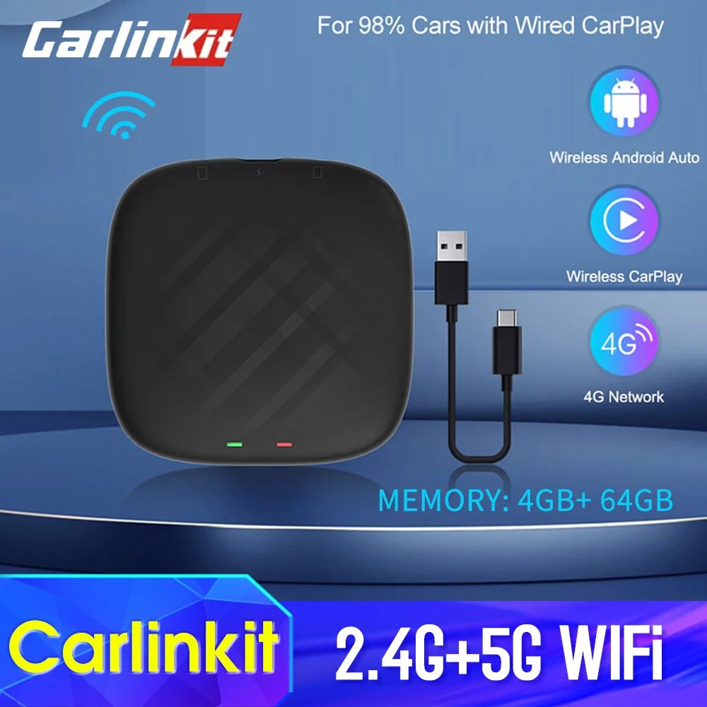 

Carlinkit WIFI Bluetooth Wireless CarPlay Ai Box Wireless Android Auto CarPlay Qualcomm 8-ядерный 4G + 64GB RAM Евразийская версия