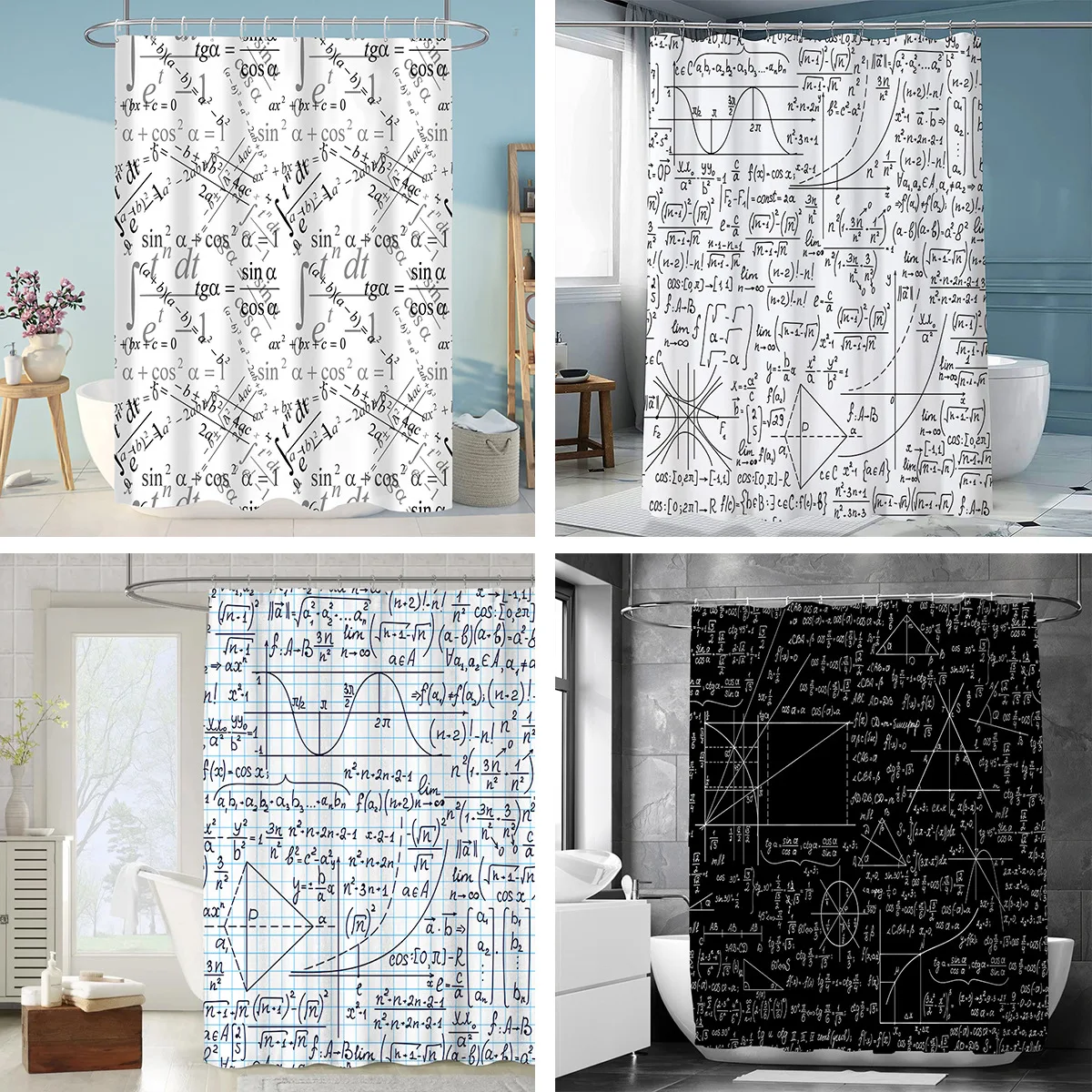 

3D Physical Mathematical Formula Shower Curtains Bathroom Curtain With Hooks Decor Soft Waterproof Printing Novelty Personality