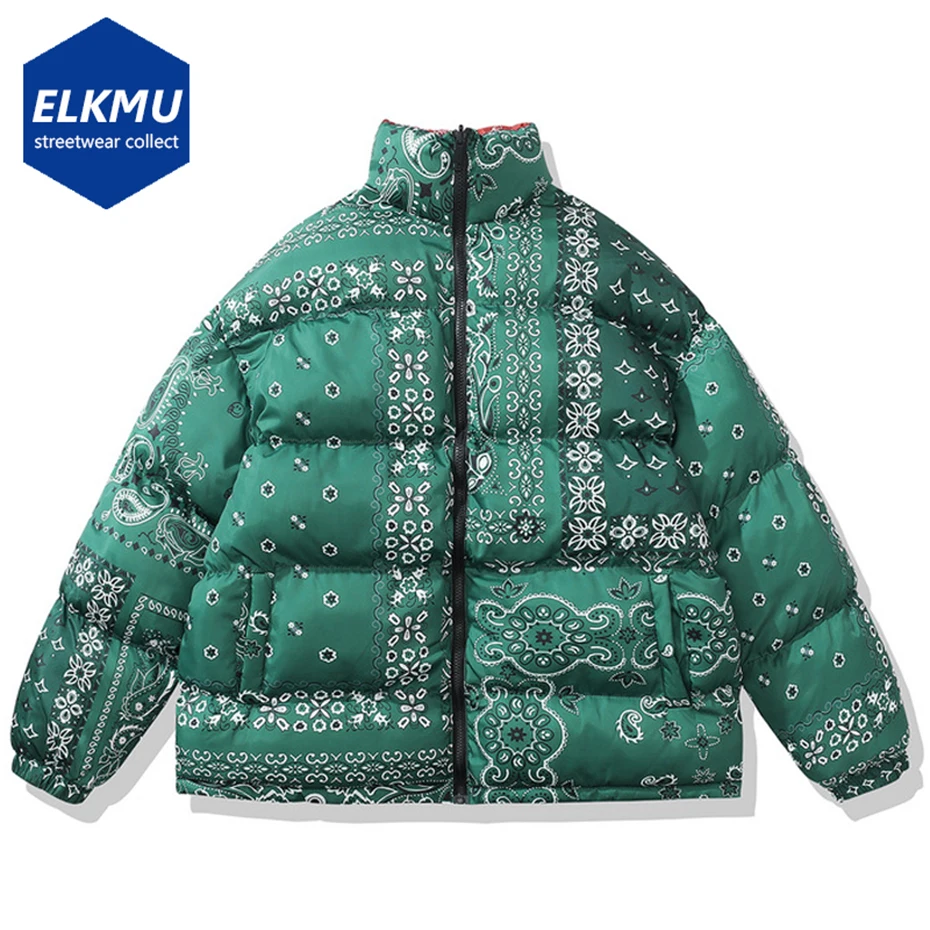 Winter Reversible Jacket Puffer Parka Streetwear Hip Hop Paisley Bandana Print Thick Warm Padded Coat Harajuku Oversized Outdoor