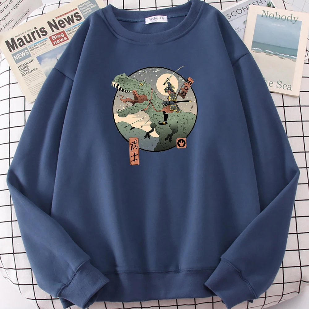 

Jurassic Samurai Ukiyo E Prints Hoodie Men Cartoons Loose Hoody Casual Warm Sweatshirt Fashion O-Neck Men Sportswear