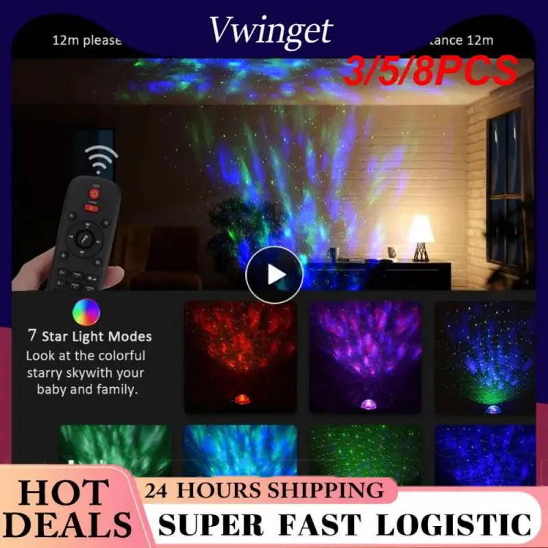 

3/5/8PCS Ocean Wave Night Light Remote Control 7 Light Effects Projector Starry Sky Music Speaker Dc 5v/1a