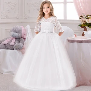 PLBBFZ Christmas Girl Flower Long Sleeve Bridesmaid Dress Kids Wedding Vestido First Communion Cloth