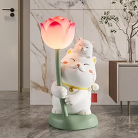 creative interior decorationhome fortune cat statue with lamp resin figurines modern art ornaments fashionsculpture nordic decor
