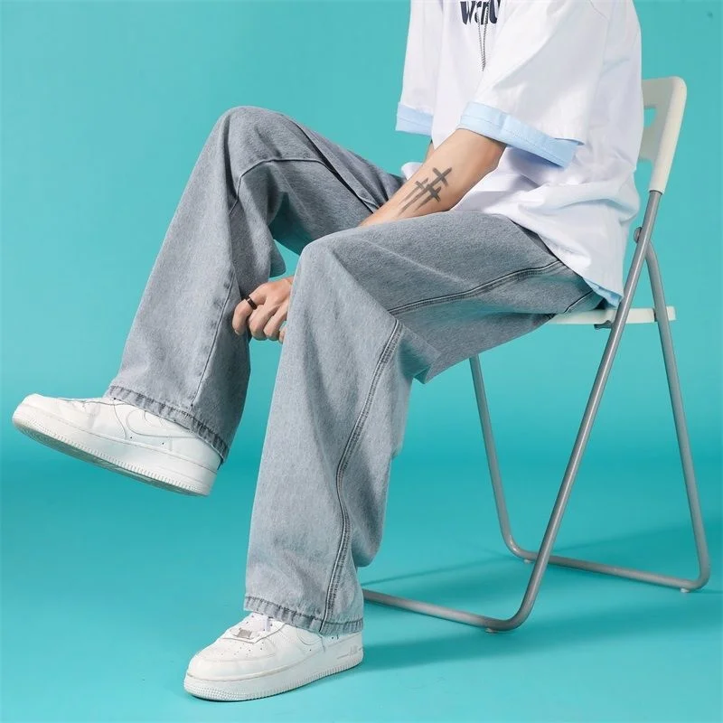 4 Colors Baggy Jeans Men Fashion Casual Wide Leg Jeans Men Streetwear Loose Hip Hop Straight Denim Pants Mens Trousers M-2XL