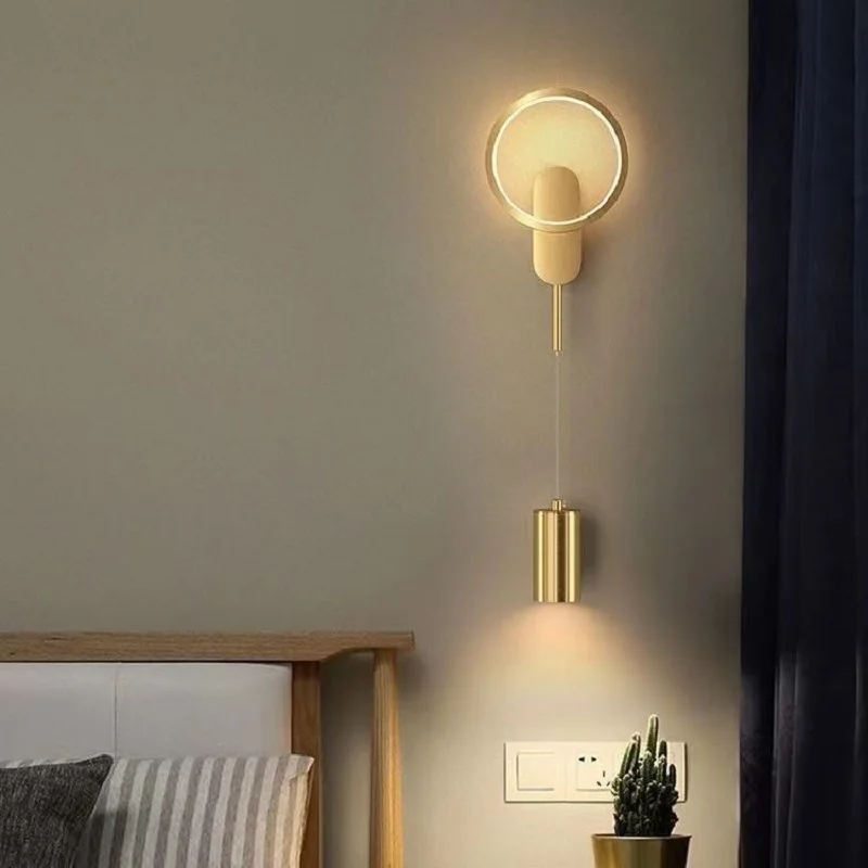 

LED Bedside Wall Lamp with Spotlight Modern Black Golden 3 Colors Adjustable Hanging Light for Bedroom Living Room Background