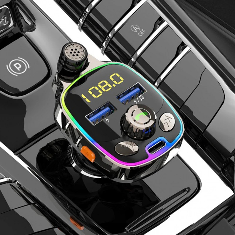 

Car MP3 Player Wireless 5.0 Kit FM Transmitter Dual USB Fast Charger Colorful Atmosphere Lamp
