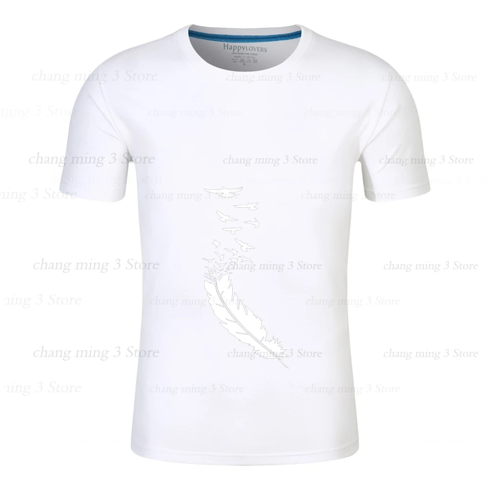 

Feather men's 100% cotton T-shirt with round neck design, cool short sleeves, high quality and comfortable skin c-013
