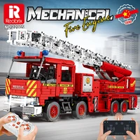 reobrix 22005 fire truck electric engineering remote control toy model assembled building block set with ladder 3266 pieces