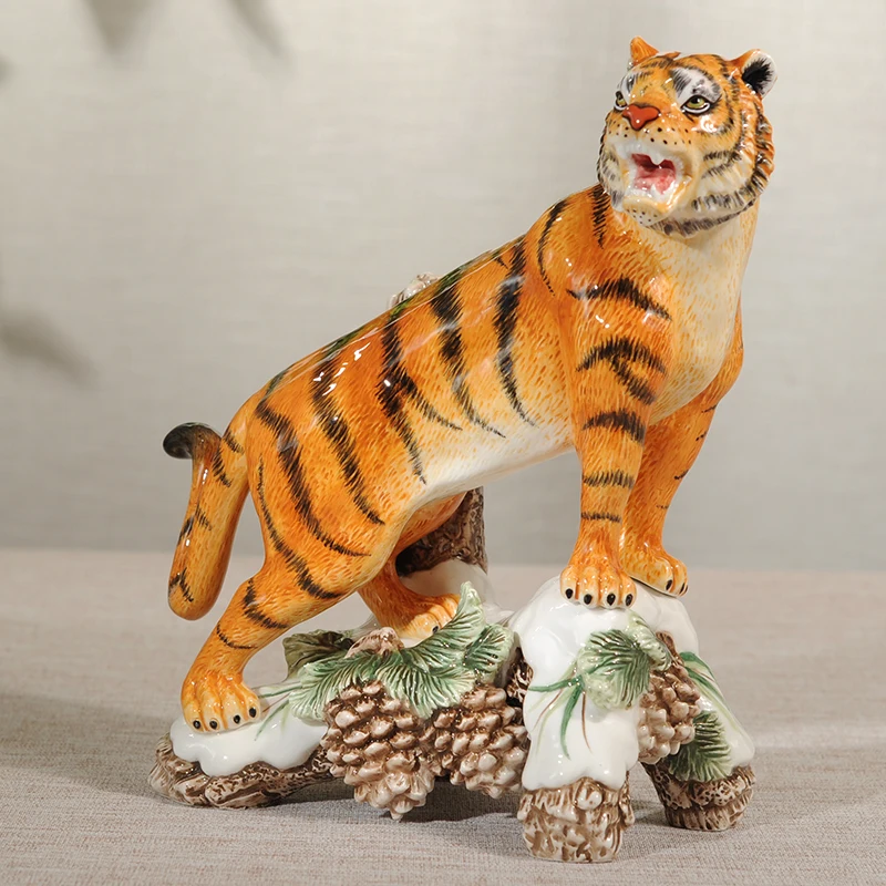 

Ceramic Tiger Sculpture Home Decor Garden Study Ornament Crafts Room Garden Decoration Office Porcelain Animal Figurine
