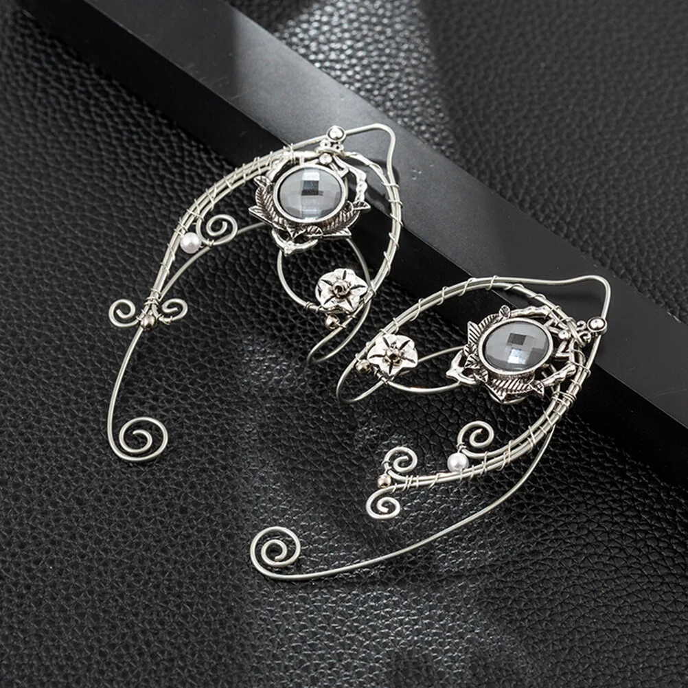 

Elf Ears Women Silver Earrings Dangle Personality Fairy Jewelry Cuffs Non Alloy
