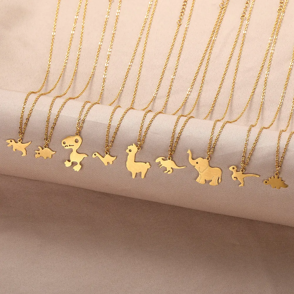 Stainless Steel Dinosaur Necklace Cartoon Dinosaur Elephant Pendant Fashion Cute Jewelry for Women Girls Men Holiday Gift
