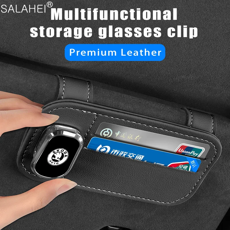 

Car Sun Visor Storage Card Pouch Glasses Holder Clip For Skoda Fabia Octavia Citigo Kamiq Karoq Kodiaq Rapid Roomster Scala Yeti