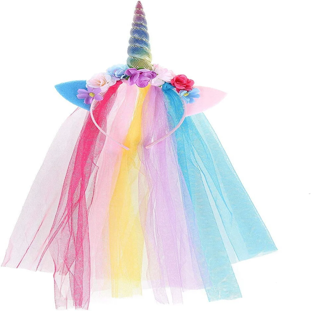 

Kids Unicorn Mesh Headband Baby Shower Birthday Party Hair Hoop Hairbands Children Hair Accessories Party Decor New Headwear