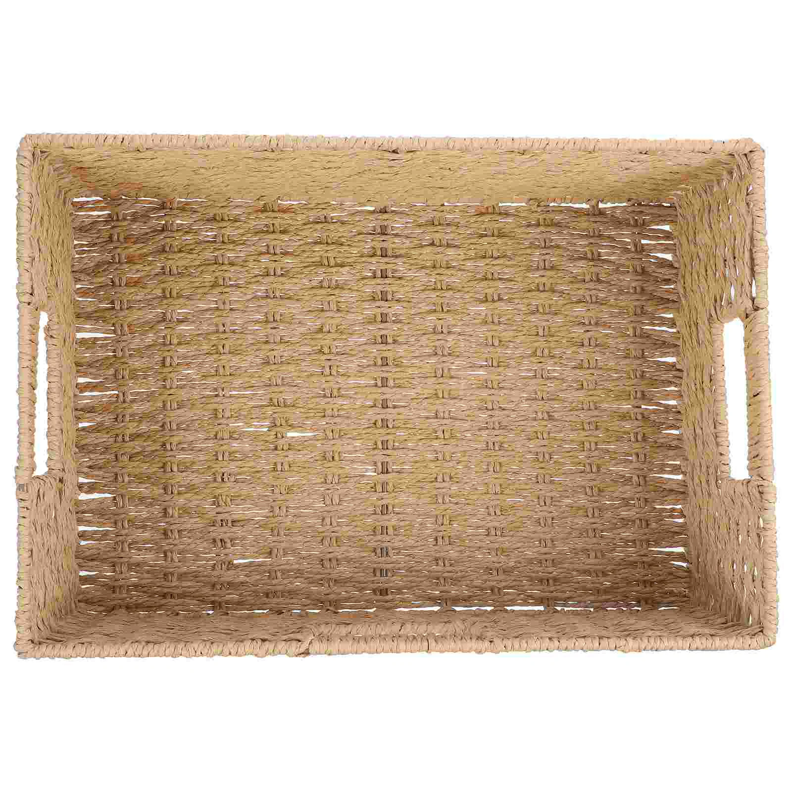 

Storage Basket Woven Baskets Desktop Organizer Container Fashion Decor Multi-function Paper Sundries Khaki Color