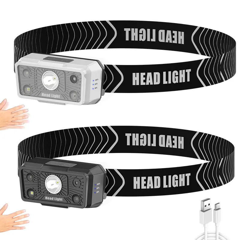 Induction Headlamp USB Type C Rechargeable Red 18650 Headlamp Camping Fishing Hiking Cycling Led Portable Lighting Headlight