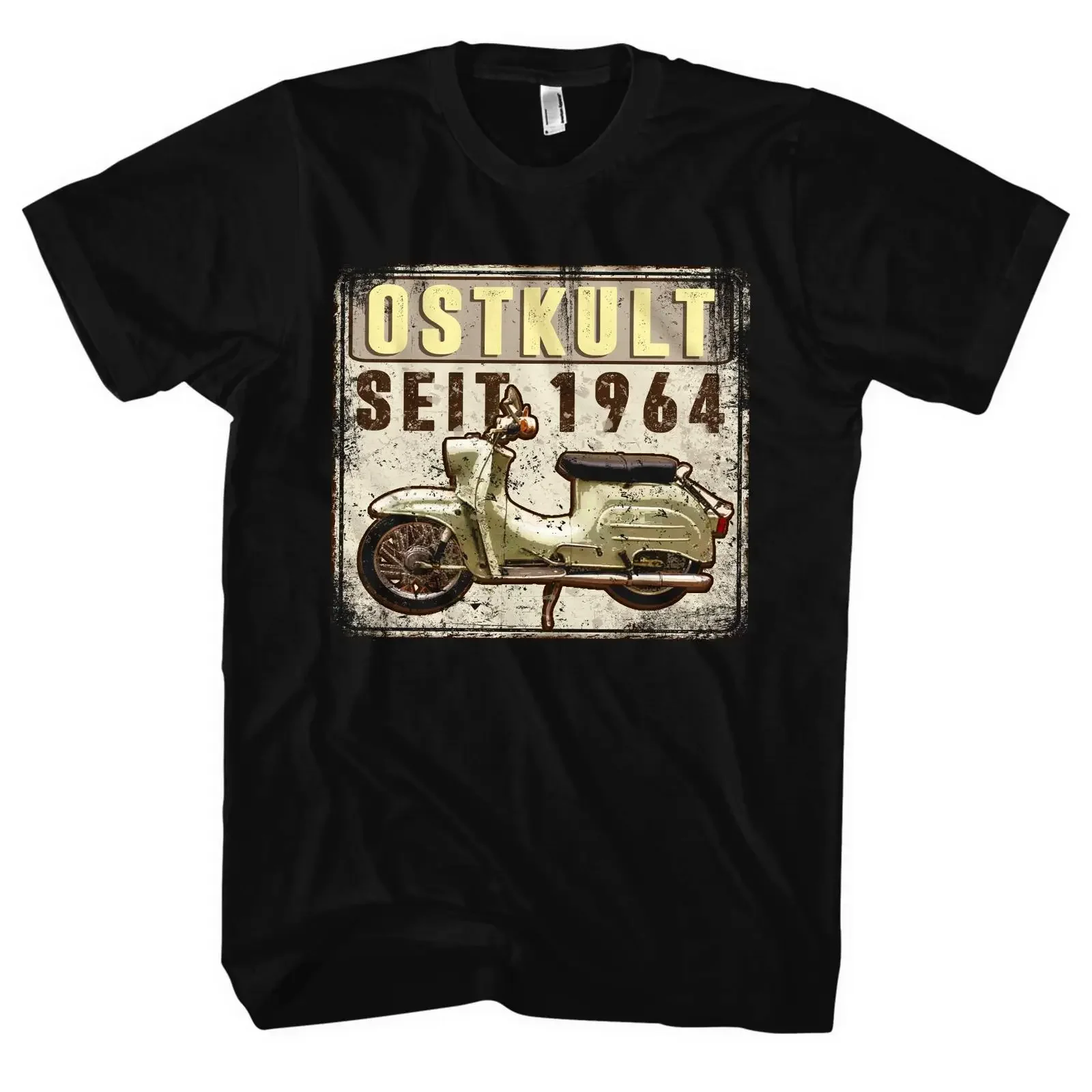 Фото Мужская футболка Ostkult Simson Schwalbe s51 с логотипом Ossi Moped, винтажная, с эффектом потертости, унисекс, дышащая, для повседневной носки, с графическим принтом №1