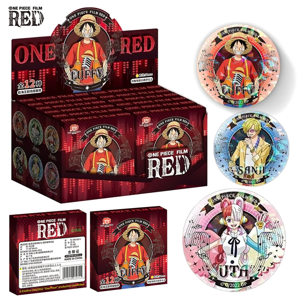 

One Piece Anime Red Film Luffy Zoro Uta Sanji Nami Original Badge ACG Laser Emblem Box Collection Pin Trading Kids Toys Gifts