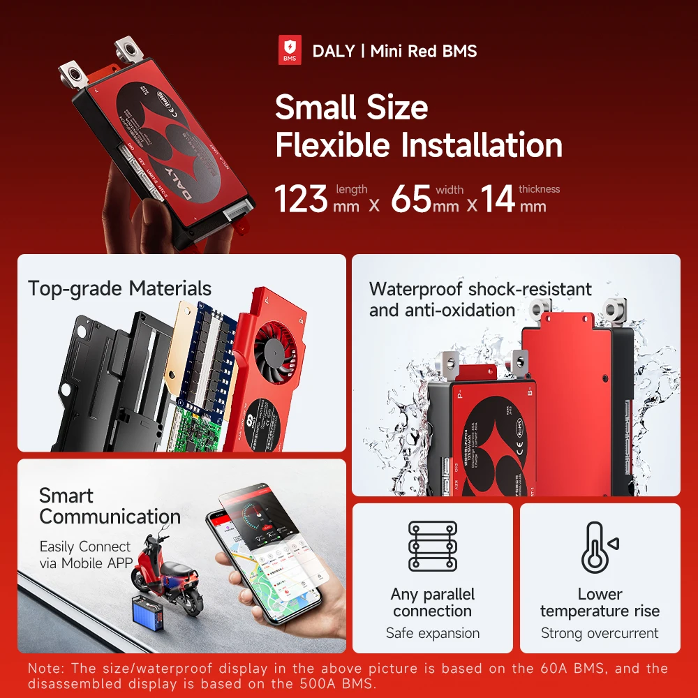 Фото Daly Smart BMS 4S Lifepo4 12V 100A 3S 8S 24V 40A 60A 150A 16S 48V 200A 250A BMS Bluetooth Li-ion 3,7V 3,2V BMS Электрические велосипеды №2