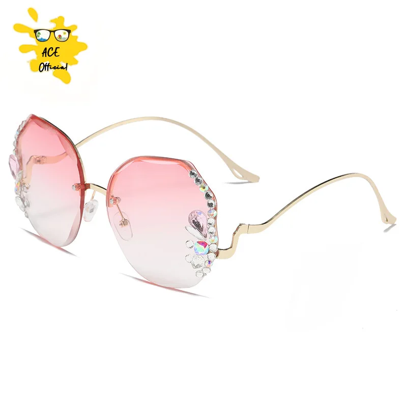 

Glasses Fashion Irregular Bling Diamond Sun Glasses Metal Curved Temples Gradient Rimless Sunglasses for Women