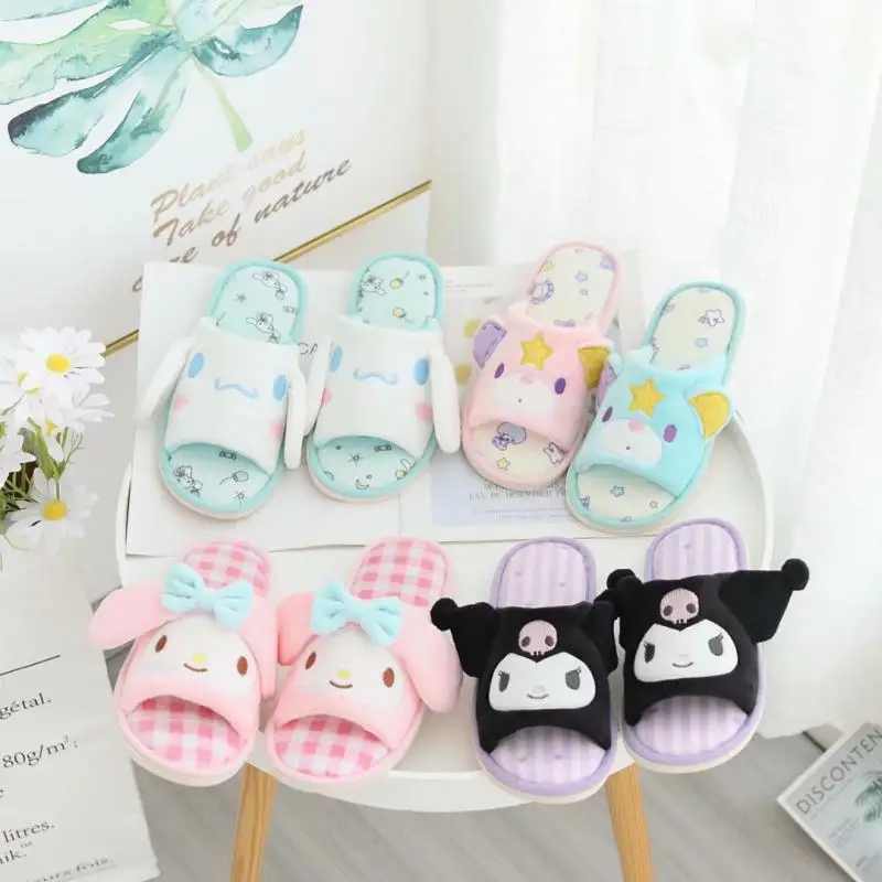 

Kawaii Sanrio Cartoon Plush Slippers Cute Kuromi My Melody Indoor Cotton Slippers Soft Comfortable Warm Creative Birthday Gifts