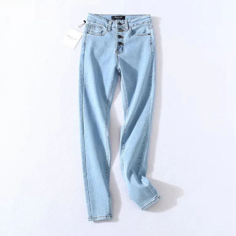 

Vintage Skinny Four Buttons Pencil Jeans High Waist Women Slim Fit Stretch Denim Pants Full Length Denim Tight Trousers