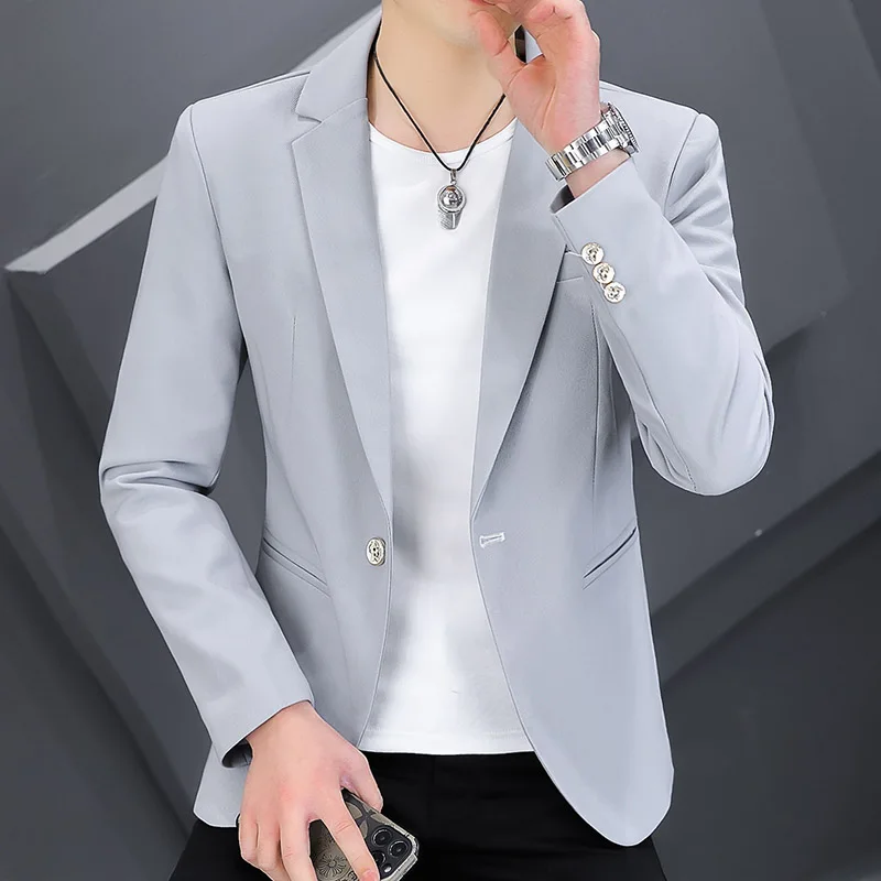 

Fashionable Men's Casual Suit Slim Dress Trend Korean Version of Youth Solid Color Small Suit Jacket Men's Single West Men's Wea