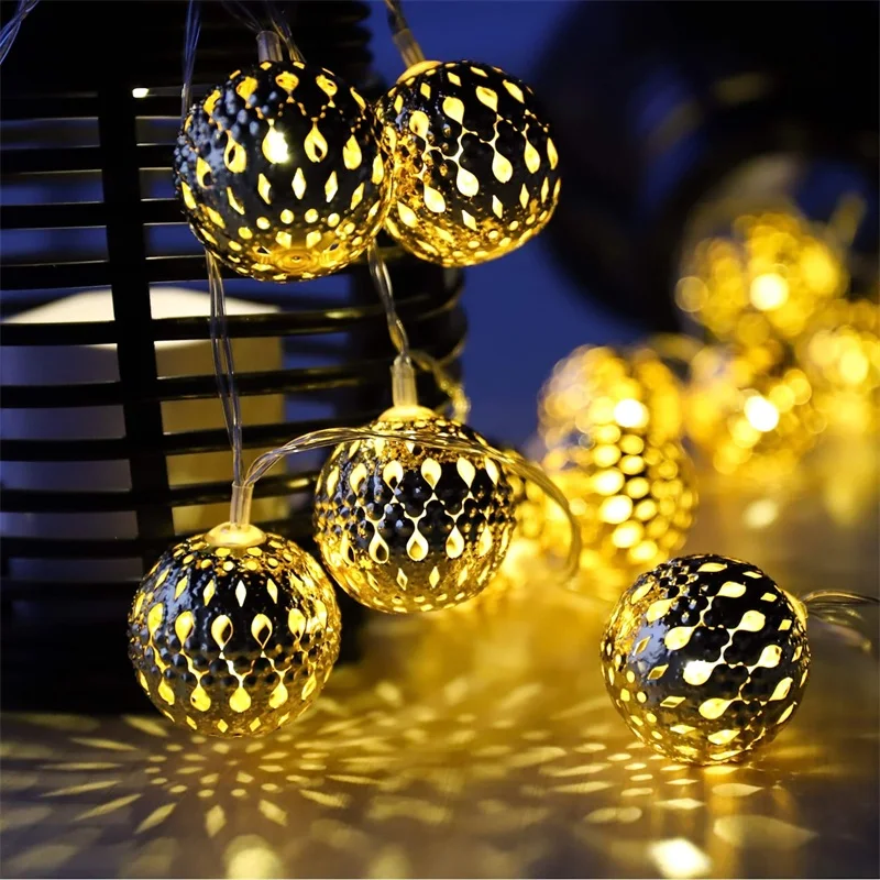 

10/20/40leds Fairy Moroccan Metal Ball LED String Lights Battery Powered for Wedding Holiday Indoor Outdoor Garden Decoration