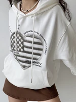 hoody america heart printed womens hoodie sweatshirt with hood long sleeve hip hop clothes streetwear tops sweatshirts women
