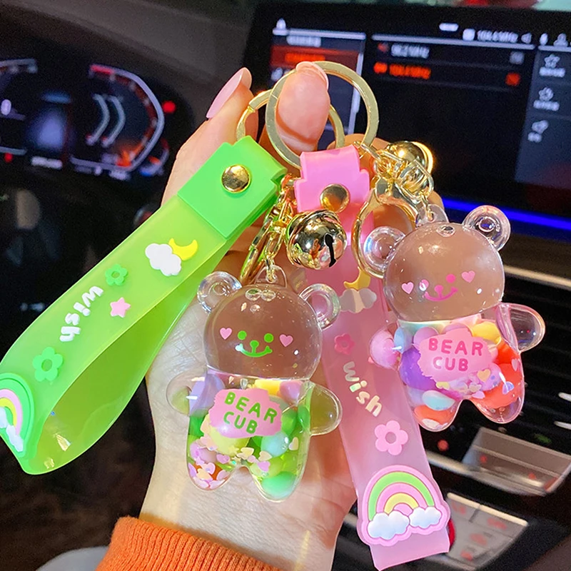 1X Creative New Liquid Oil Chubby Bear Quicksand Keychain Cute Floating Colorful Balloons Keyring Girl Bag Pendant Gifts Keyring