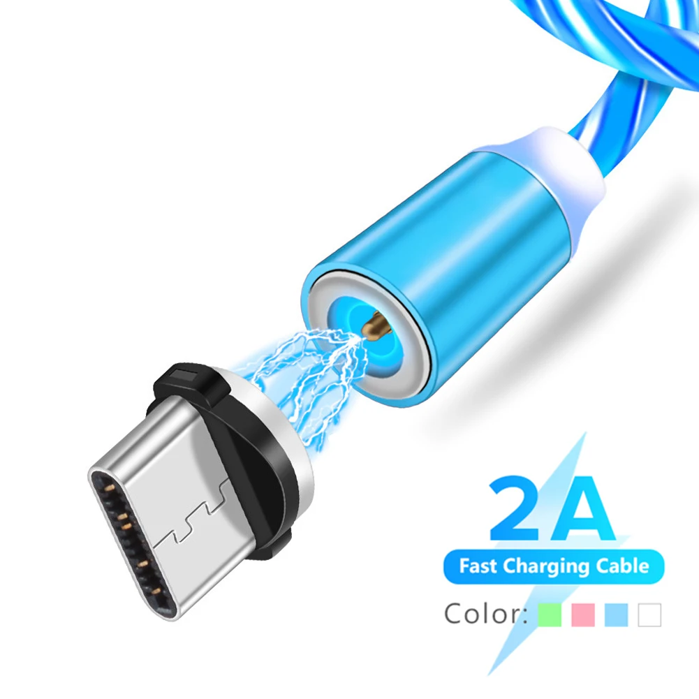 

1m 2A Magnetic LED Flow Light Up USB Cable Type C Fast Charging Micro USB Charger Cord For Samsung LG Android iPad Pro 2021