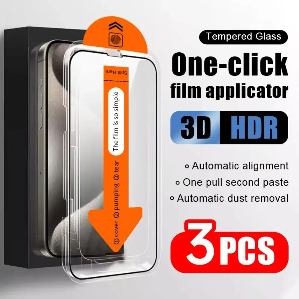 3Pcs Tempered Glass For Iphone 16 15 14 13 12 11 Pro Phone Screen Protector X XR XS MAX Protective Film On Smartphone