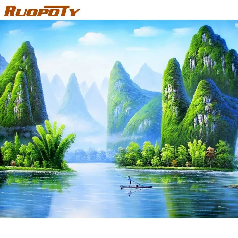 

RUOPOTY Frame Painting By Numbers For Adults Handiwork Scenery Acrylic Paint Unique Gift For Home Decoration Kill Time Crafts