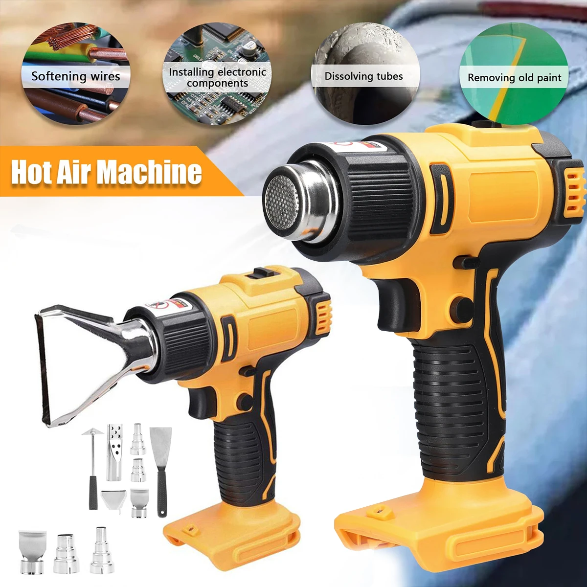 

5/8 шт. инструмент для горячего воздуха, беспроводной пистолет горячего воздуха с 2 регулируемыми температурами, нагревательное оборудование, ручной инструмент для нагрева, электроинструмент