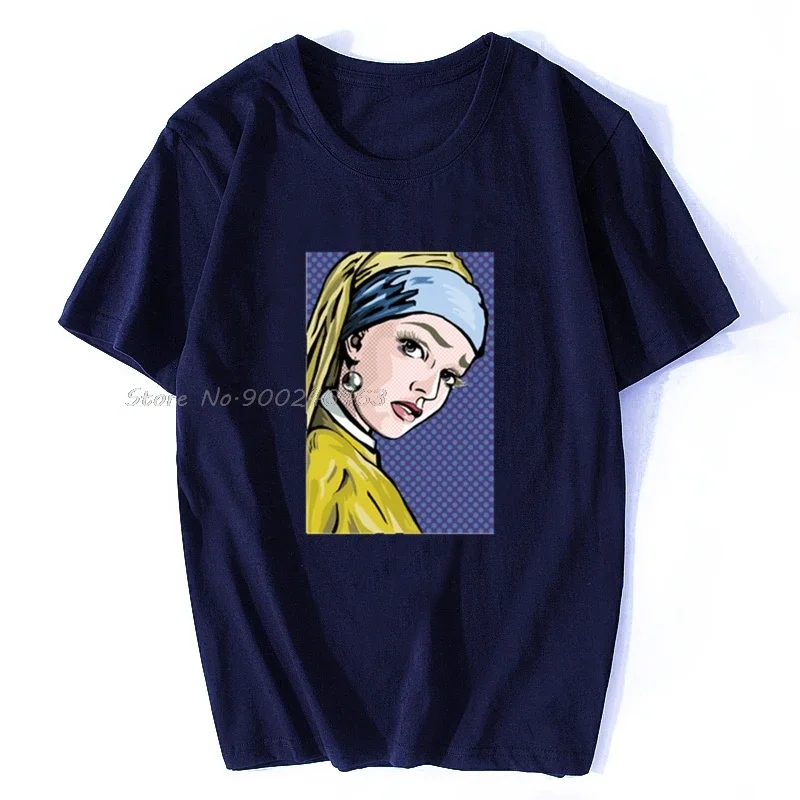 Мужская футболка Lichtenstein Girl With A Pearl Earring Tshirt Женская Мужские хлопковые футболки