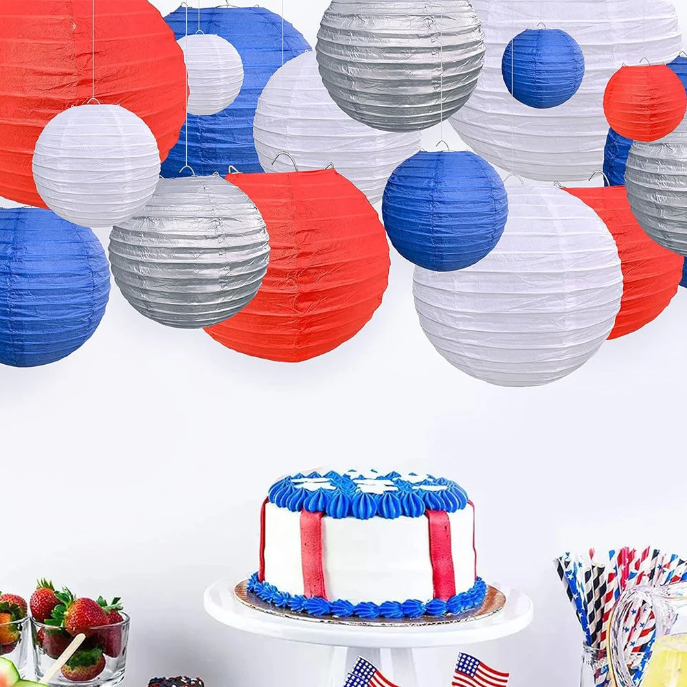 Круглые подвесные бумажные фонарики на день рождения и свадьбу патриотические