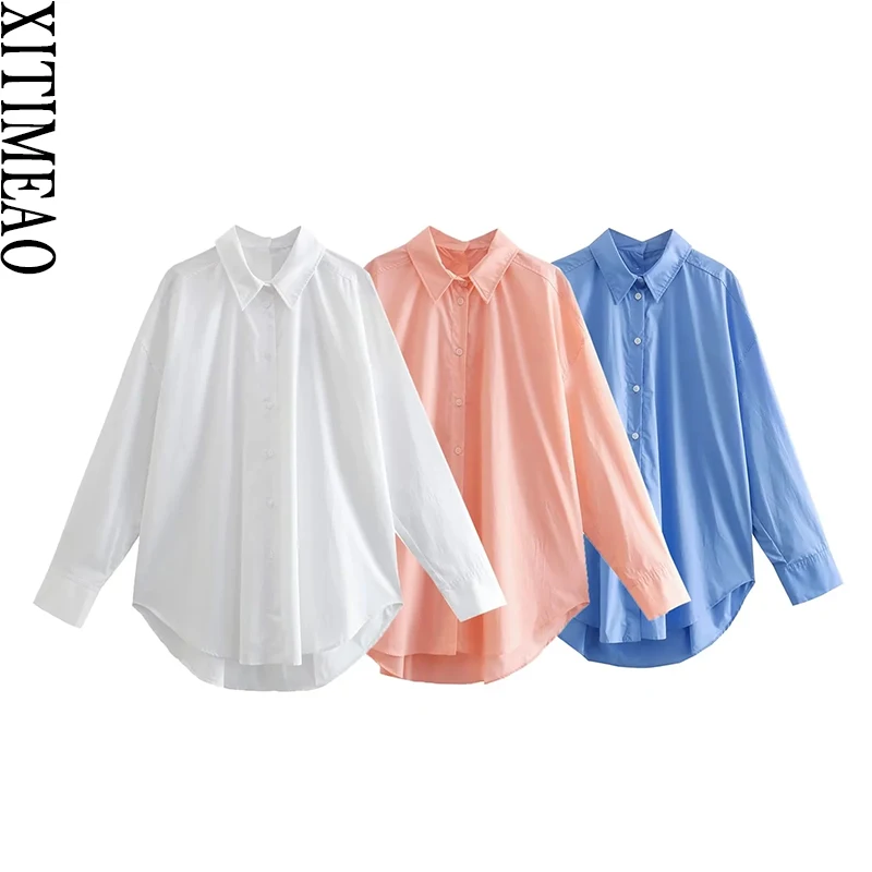 

Xitimeao Women Fashion Oversized Poplin Shirts Vintage Long Sleeve Front Buttons Female Blouses Blusas Chic Tops