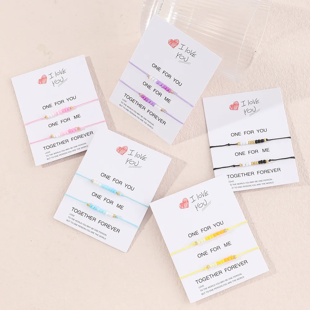 

Bohemian Handmade Bead Love Card Charm Bracelet For Women Girls Fashion Adjustable Rope Couple Bangle Creative Gift