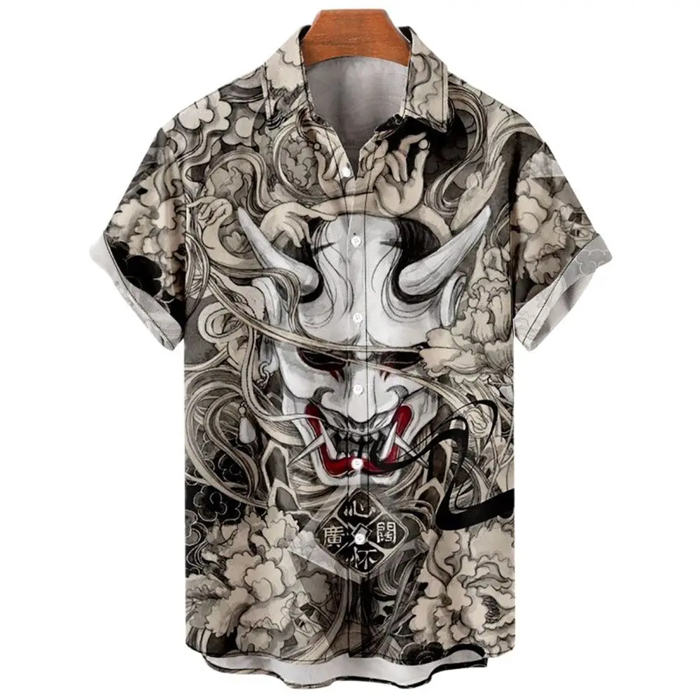 

3D Myth Retro Animal Men's Hawaiian Shirts Lapel Men's Shirt Summer Shirts Lionfish Dragon Print Casual Short Sleeve Loose Tops