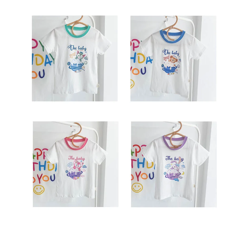 

Kawaii Disney Stellalou Linabell Daffy Bear Cute Cartoon Anime Summer New Children's Crew Neck Cotton Short-Sleeved Top T-Shirt