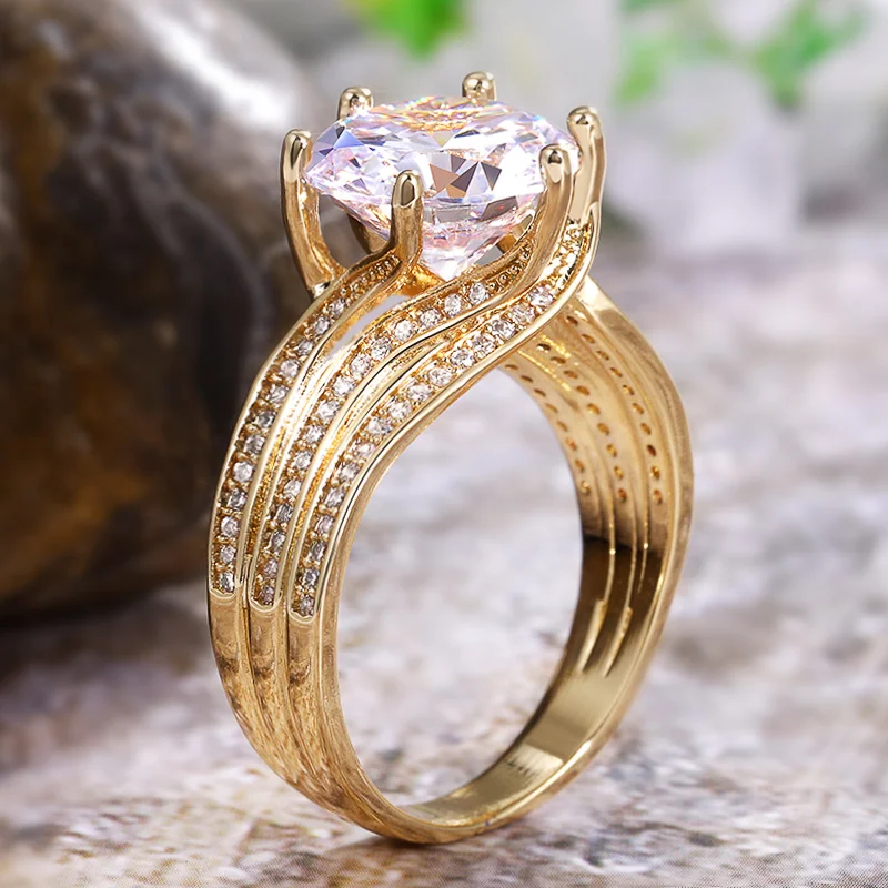 

BSN Gorgeous Solitaire 12MM Cubic Zirconia Bridal Wedding Rings Gold Color Engagement Party Brilliant Women Fashion Jewelry