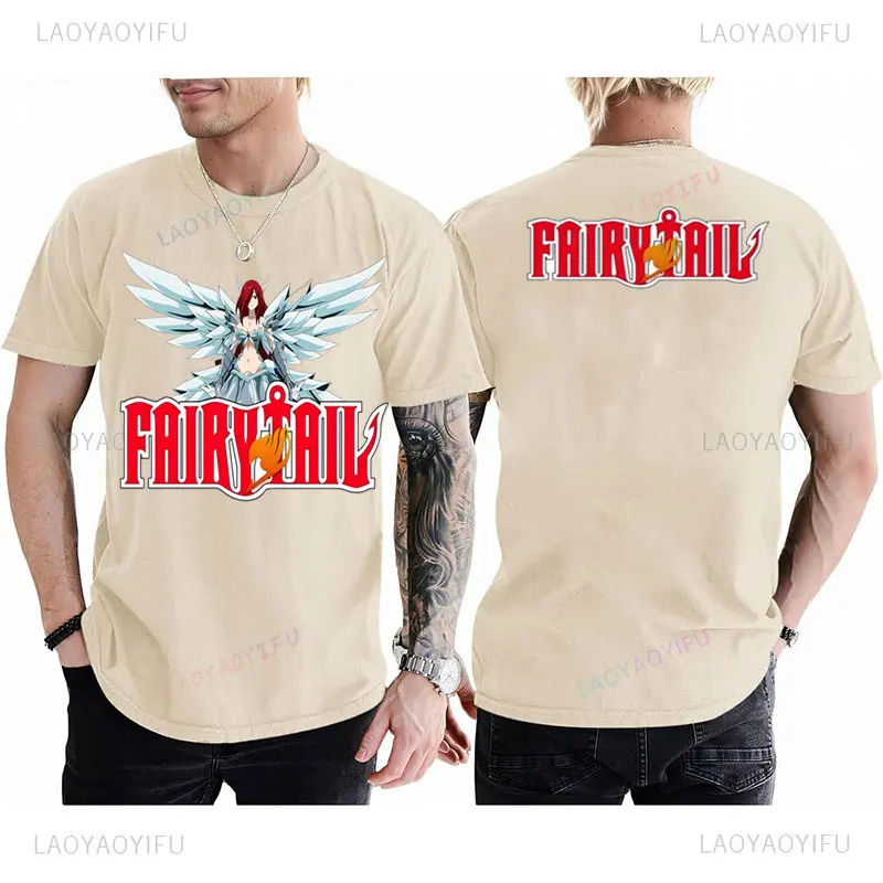 Фото Футболки с графическим принтом в стиле аниме Fairy Tail Natsu Dragneel Lucy Heartfili Ullzang, мужские футболки с короткими рукавами и принтом, женские хлопковые топы с круглым вырезом №4